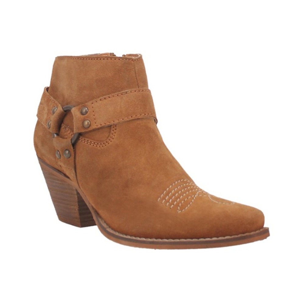 Dingo Buckskin Western Ankle Booties Side Zip Stacked Heel Snip-Toe 8‎ Brown